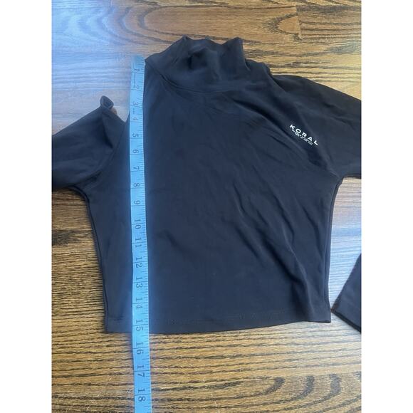 Koral high neck long sleeve crop top Sz. S black cut out detail logo front NWOT - Picture 4 of 5